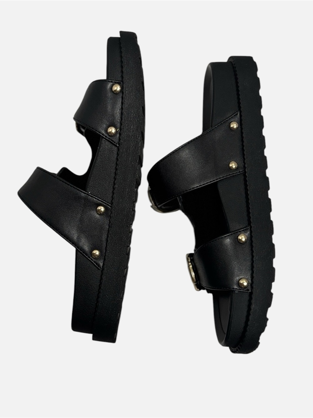 Indigo Rd. Women’s Black Gold Double-Buckle Chunky Slide Sandals Size 6 - Picture 8 of 14